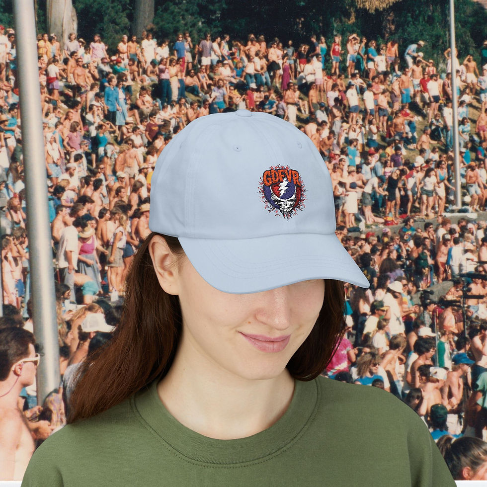Thumbnail: Woman wearing Epic Stealie "GDFVR" Cotton Golf Cap V.2, Embroidered for Deadheads, Rare Gift. Deadhead hat.