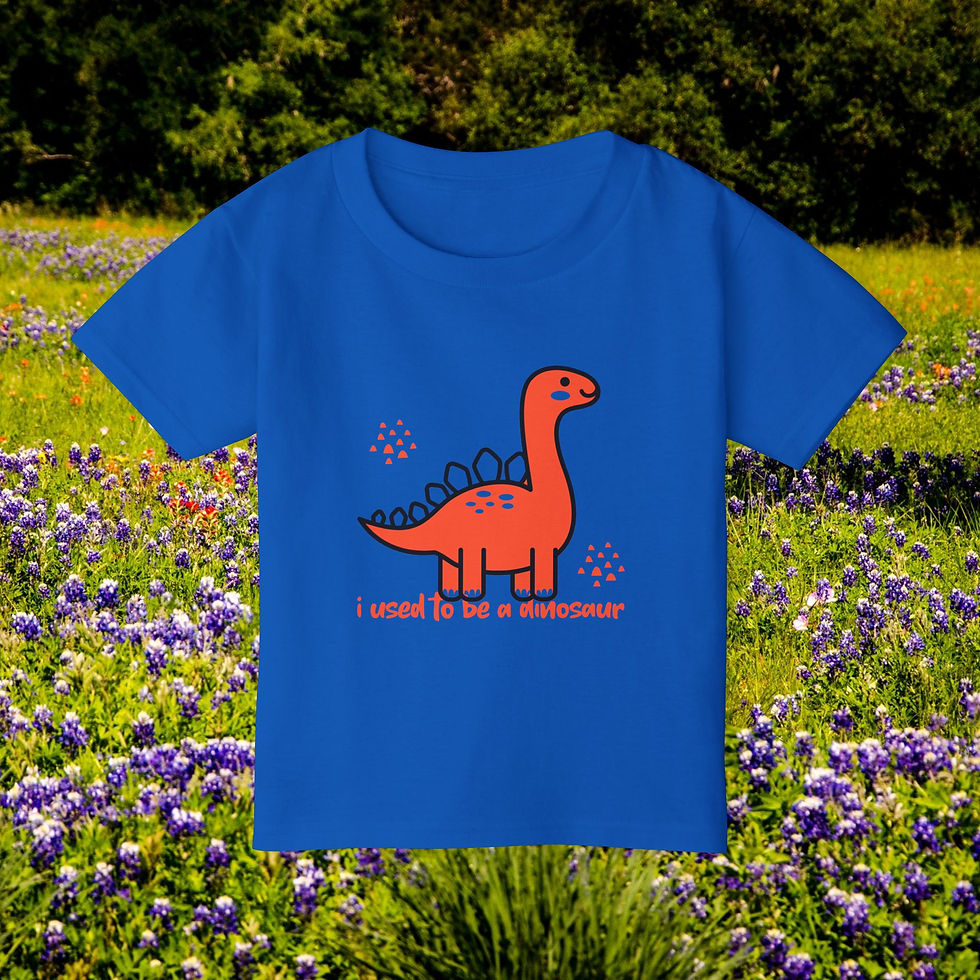 Thumbnail: Blue dinosaur shirt featuring "I used to be a grow-up". Grocery Bag, Inner-Child, Unisex Gift, My Site 1