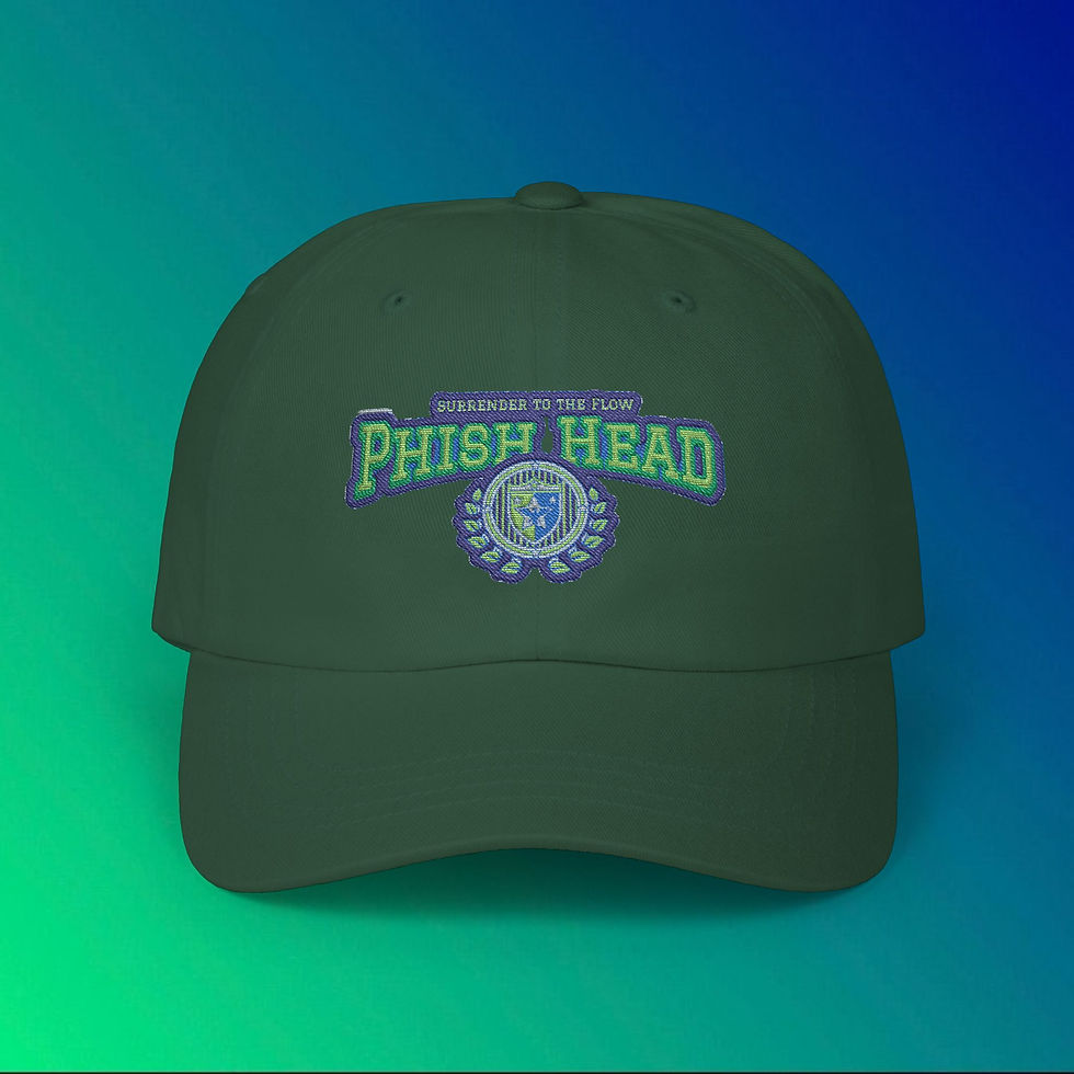 Thumbnail: Green Phish Head hat with text Surrender to the Flow, My Site 1