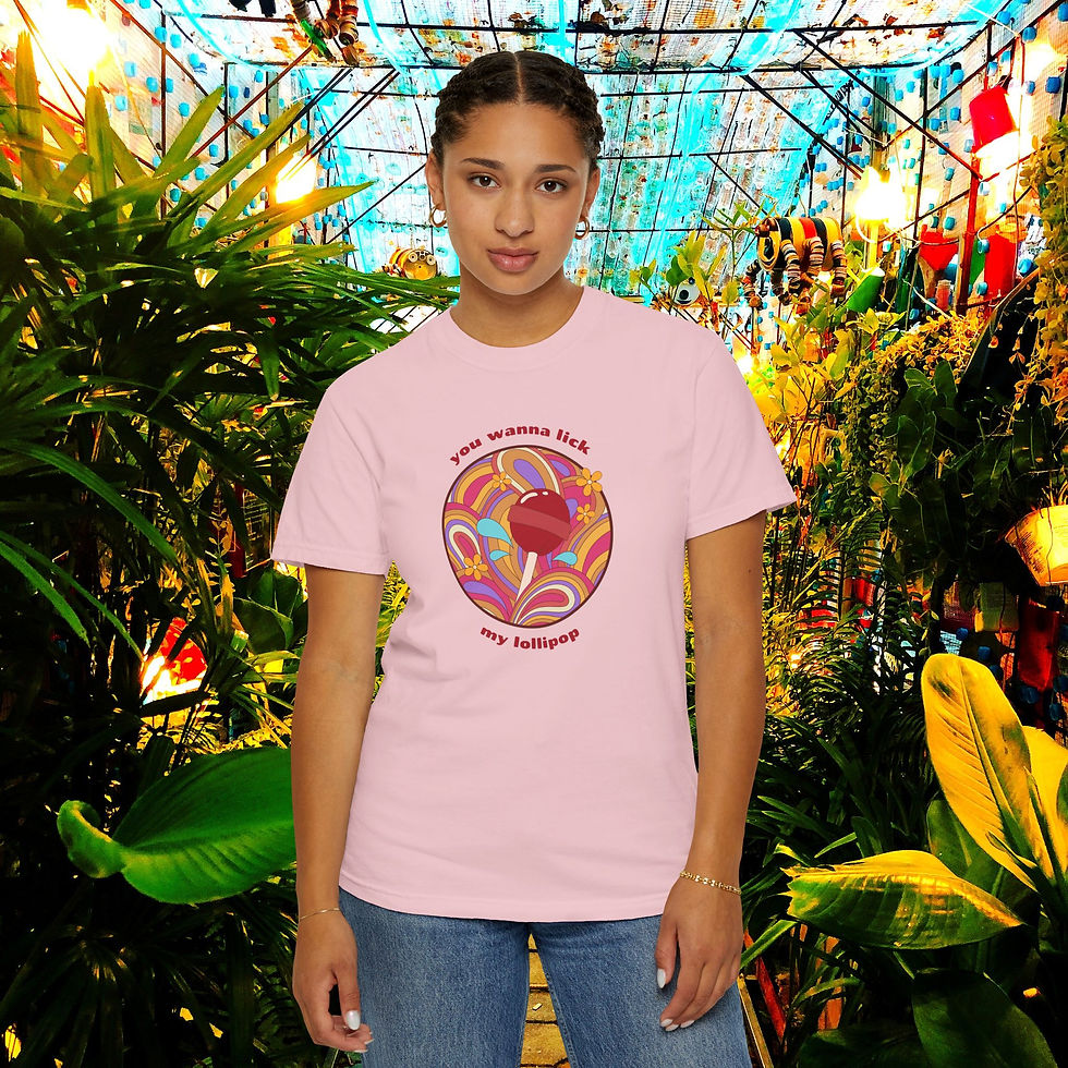 Thumbnail: Young woman wearing pink tee with retro design, Fun Retro '70s 
