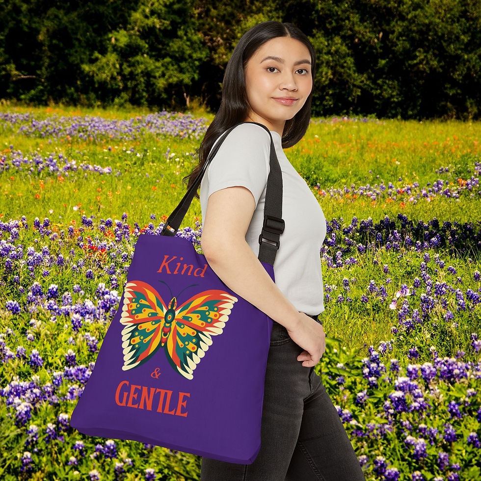 Thumbnail: Kind & Gentle Butterfly 18" Tote, Adjustable Purple Eco-Shoulder Bag, Fine Gift