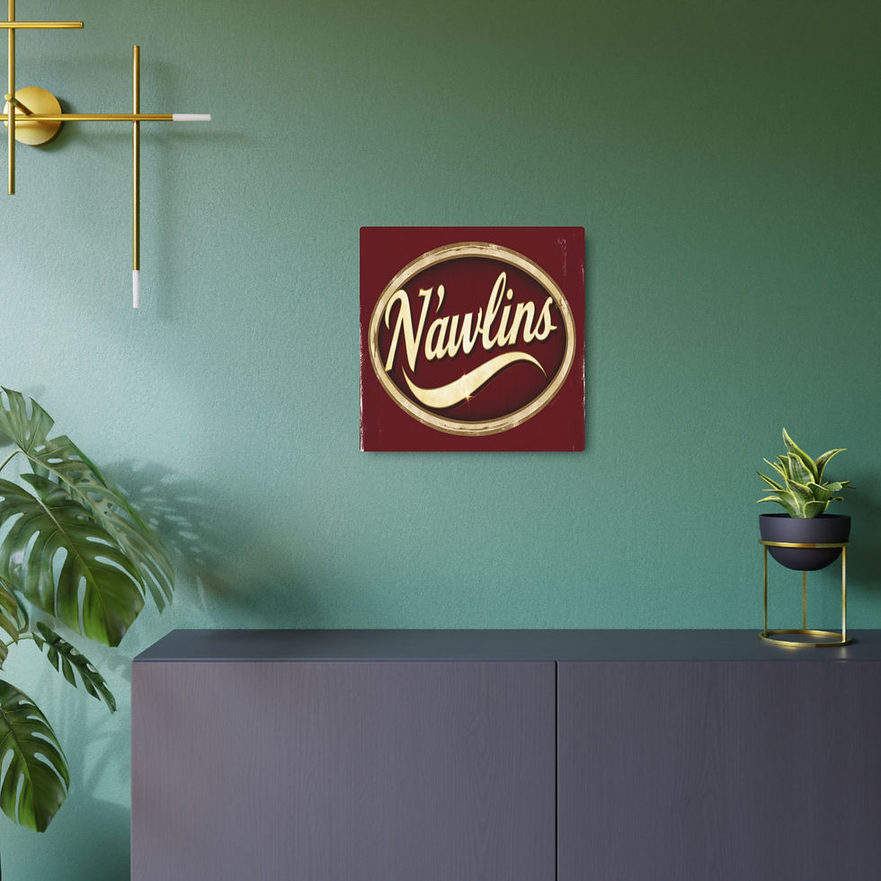 Weathered "N'awlins" 16"x16" Metal Art Sign, Version IV, Old N'awlins Wall Art on green wall display