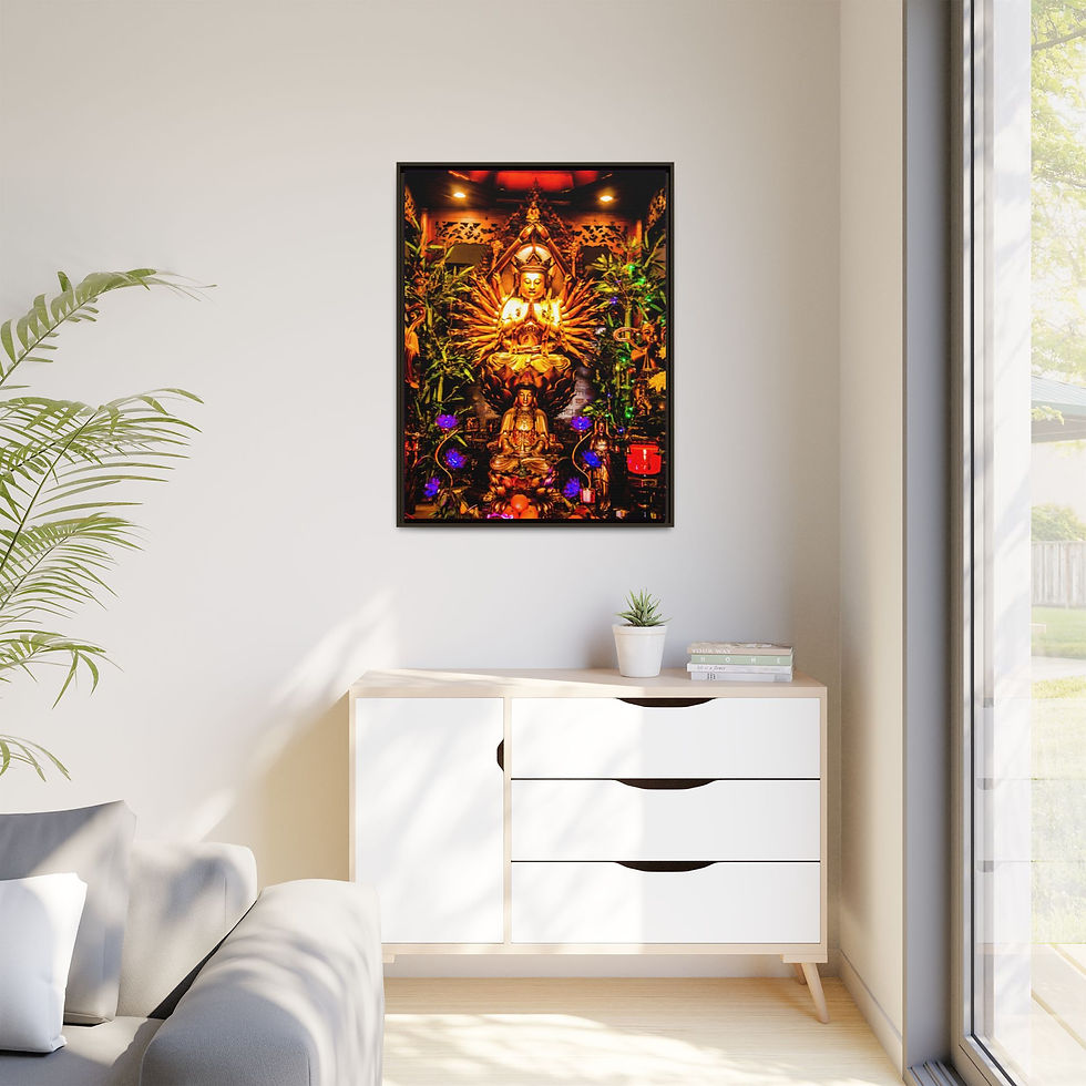 Thumbnail: Bodhisattva Buddha Shrine 30" x 40" Framed Canvas Print, Buddhist Decor, Gift