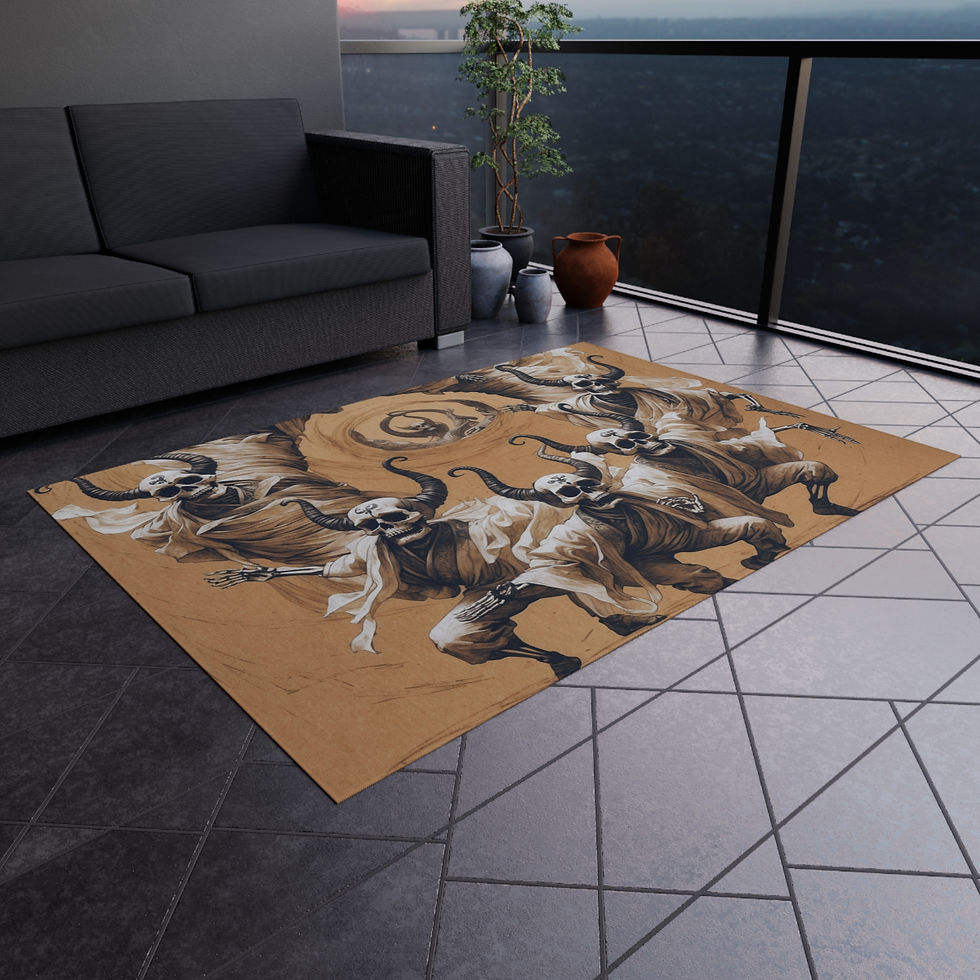 Thumbnail: Mystic Horned Skull 60" x 84" Outdoor Rug, Version II, For Patio, Stage, Gift