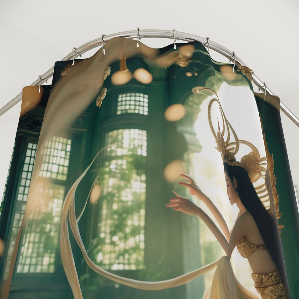 Thumbnail: Ethereal "White Lotus Fairy Temple: Angel Spinning Light" Shower Curtain, Gift