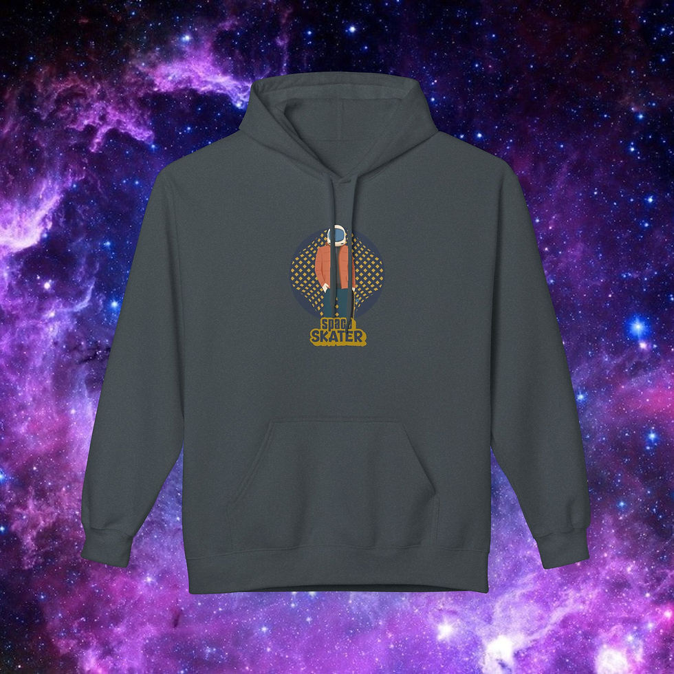 Thumbnail: Grey hoodie with Space Skater graphic, skate style, gift for skaters. My Site 1