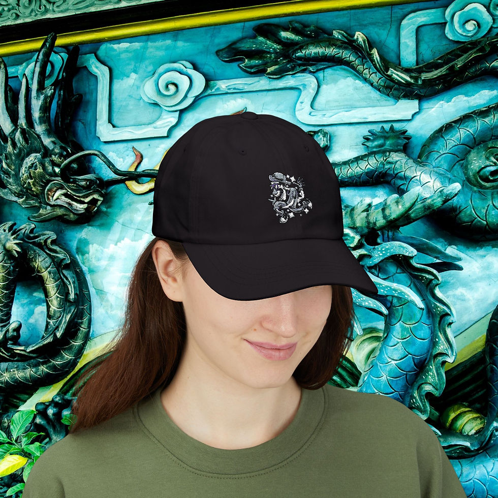 Thumbnail: Woman wearing black Cotton Golf Hat with embroidered design, My Site 1