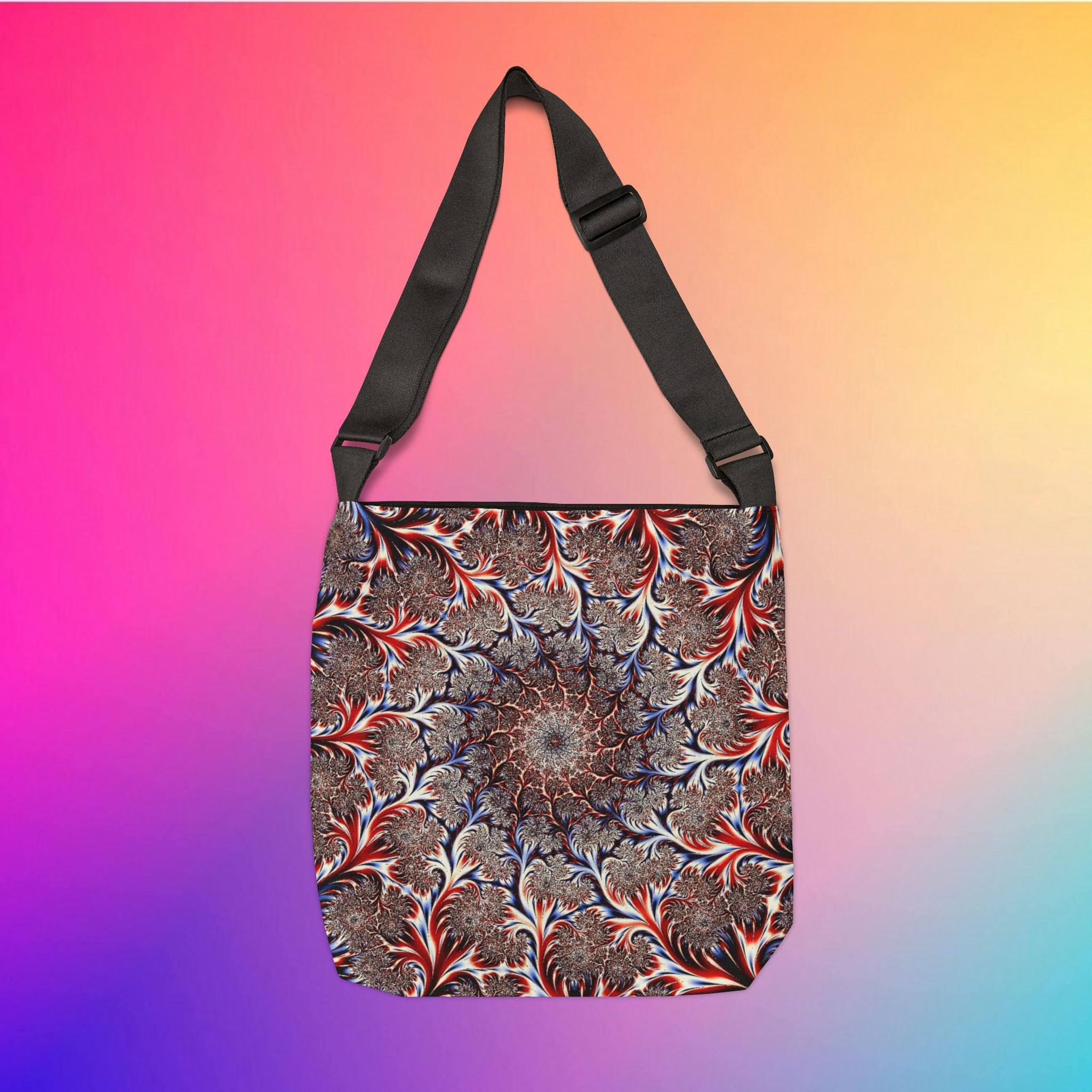 Earth Fractal Mandala 16" Adjustable Tote, Boho Eco-Friendly Bag, Fine Gift