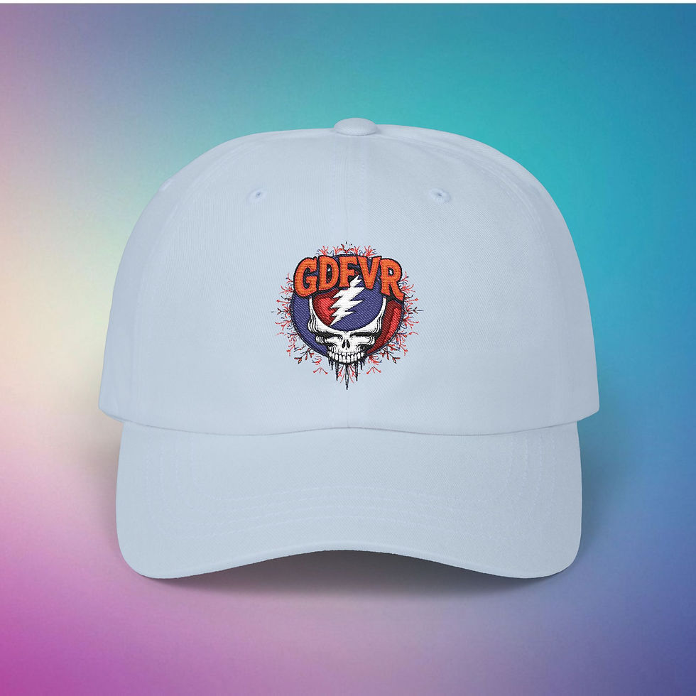 Thumbnail: White hat with GDFVR logo, Epic Stealie Cotton Golf Cap Rare Gift, Grateful Dead.