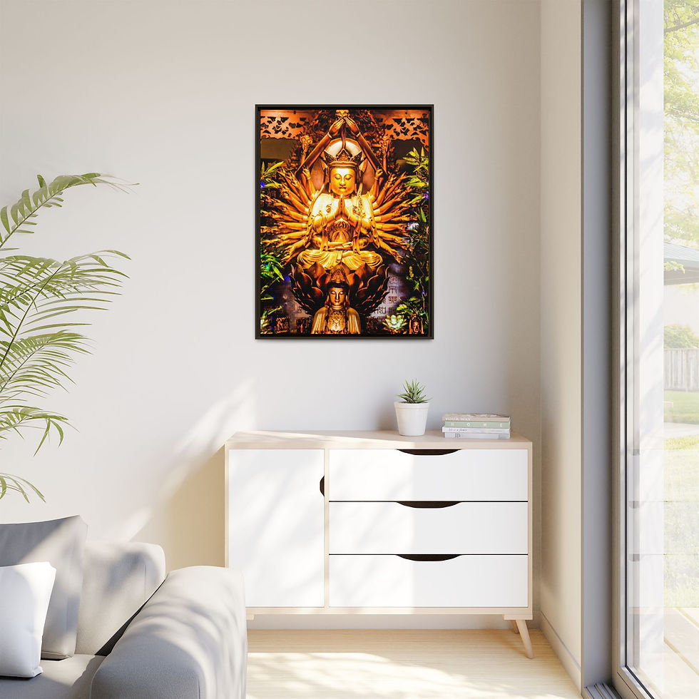 Thumbnail: Bodisattva, Lotus, and Buddha 30" x 40" Framed Canvas Print, Buddhist Gift