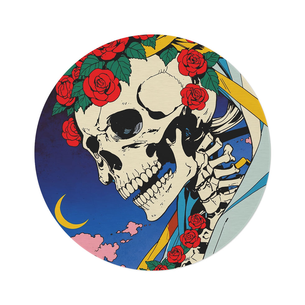 Skeleton with roses, Dark Side of the Moon Prism Rainbow Inspired 60" Round Vinyl Rug