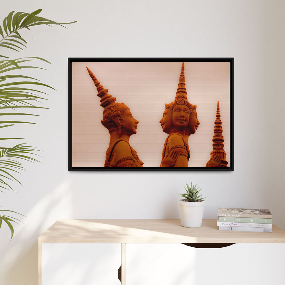 Thumbnail: Thai Wax Dieties 24" x 36" Framed Canvas Art, Buddhist Inspired, Unique Gift