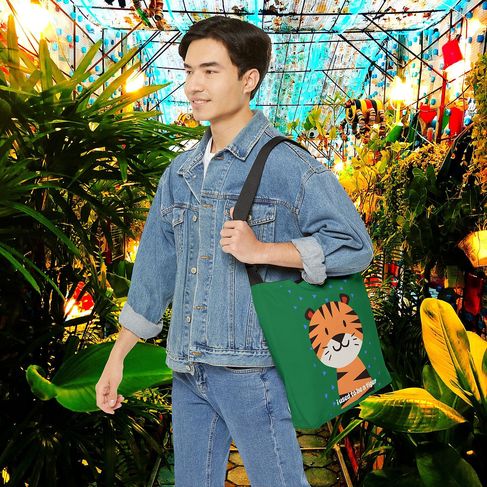 Thumbnail: Cute "I Used to be a Tiger" 16" Adjustable Tote, Kids Bag, Eco-Friendly, Gift