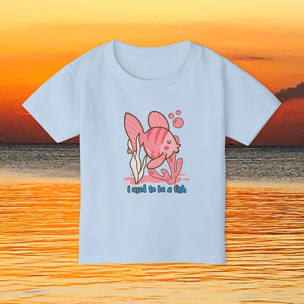 Cute fish design on a light blue shirt with text: I want to be a fish.