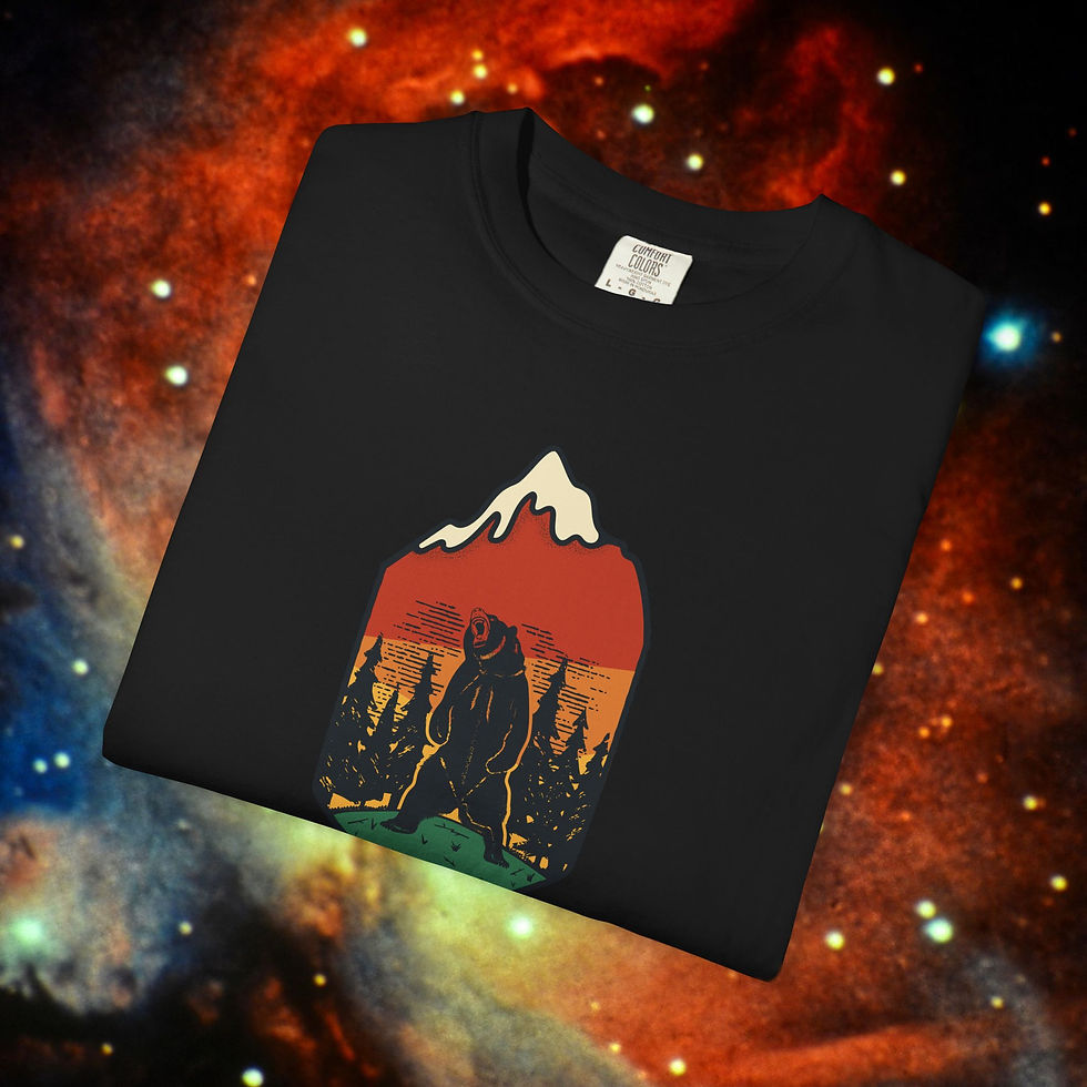 Thumbnail: Black shirt with bear, mountain, and trees design. My Site 1
