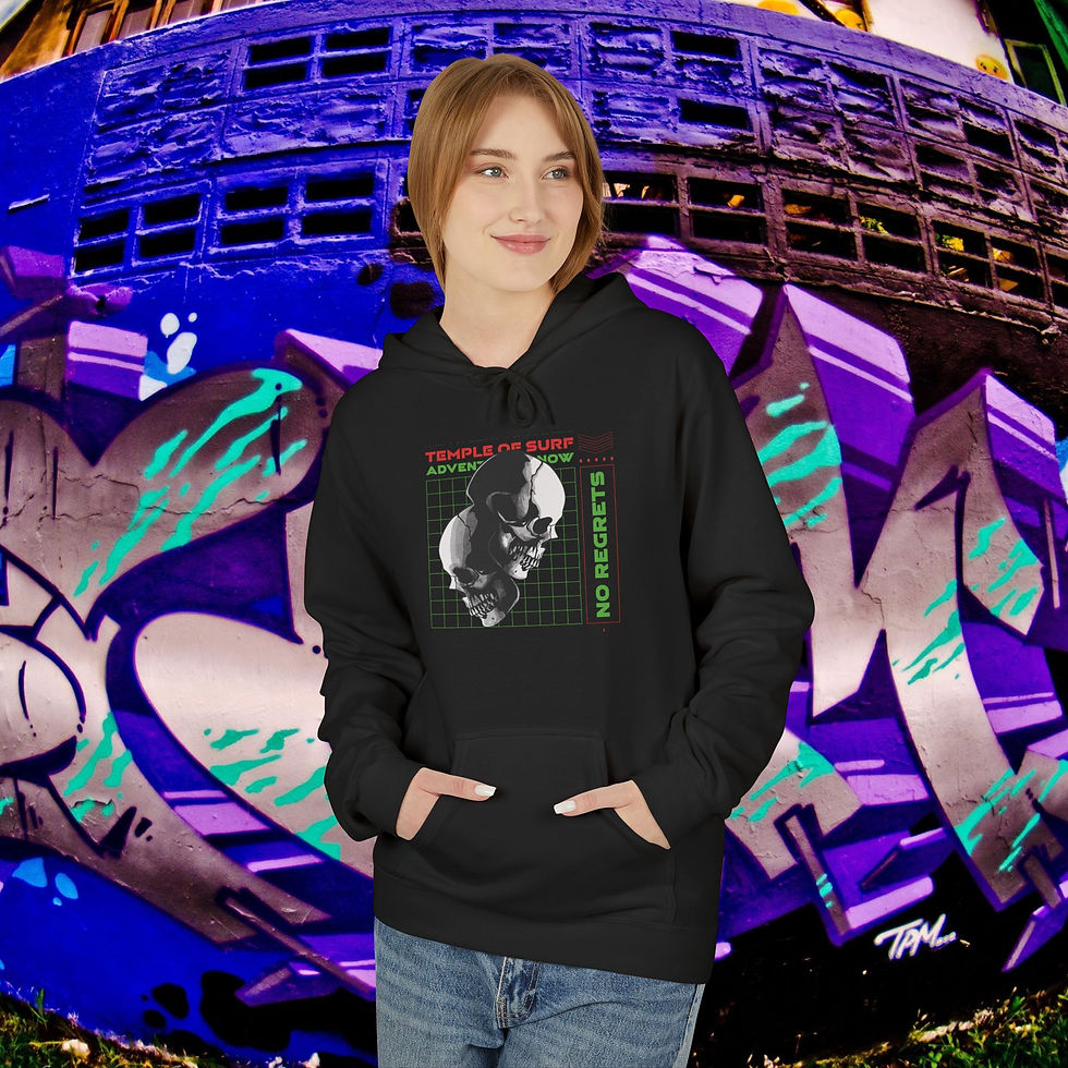 Thumbnail: Woman wearing black hoodie with text and graphic, 