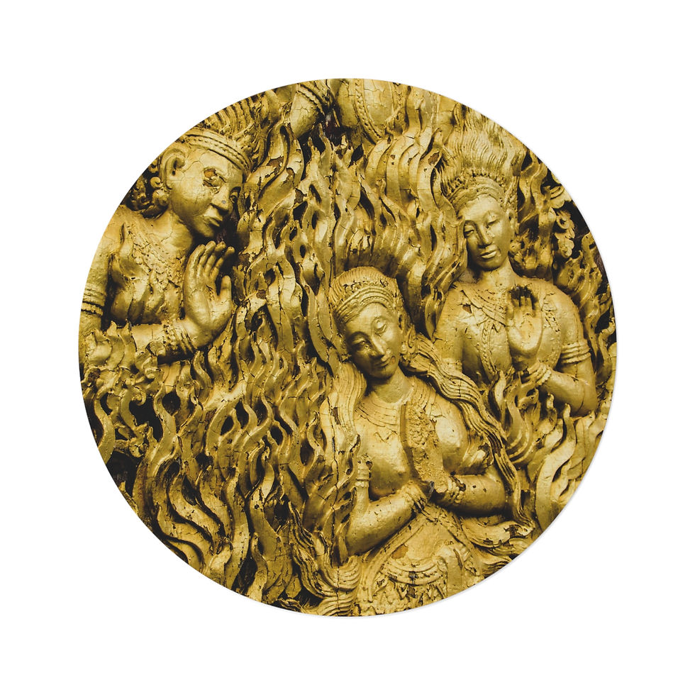 Three figures in golden relief sculpture. My Site 1