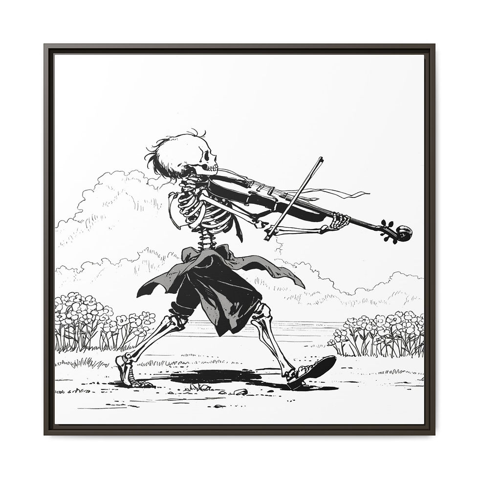 Thumbnail: Whimsical Skeleton Fiddler 32" x 32" Framed Art Canvas, Unique Art, Rare Gift 