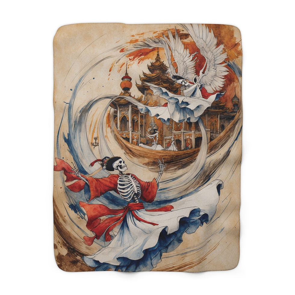 Whimsical "Dancing Dead and Temple Angel" 50" x 60" Sherpa Fleece Blanket, Gift. Artistic dance in the sky My Site 1