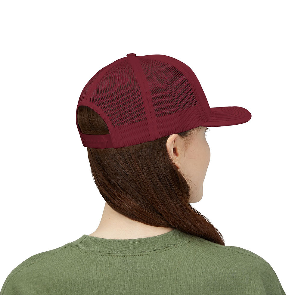 Thumbnail: Woman wearing a red trucker hat against a white background; Grateful Dead Hat
