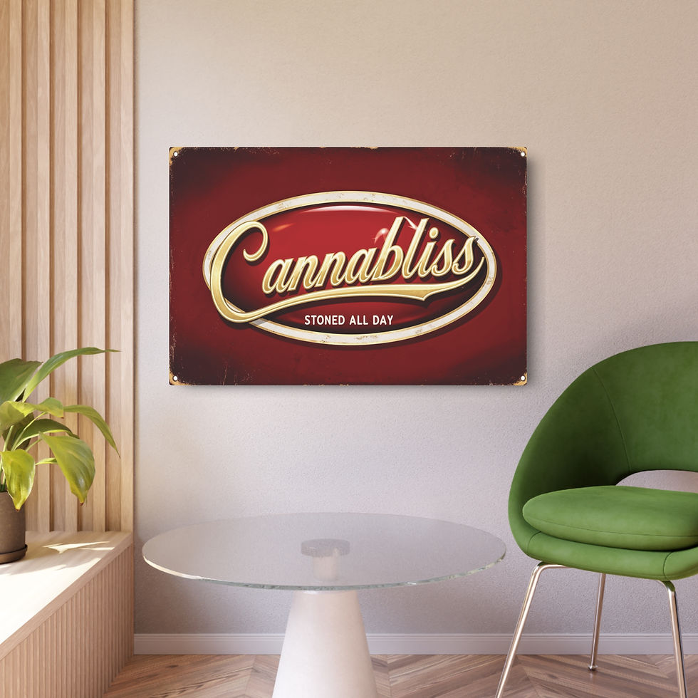 Thumbnail: Vintage "Cannabliss" Metal Wall Sign, 36" x 24" Rustic "Stoned All Day" Decor