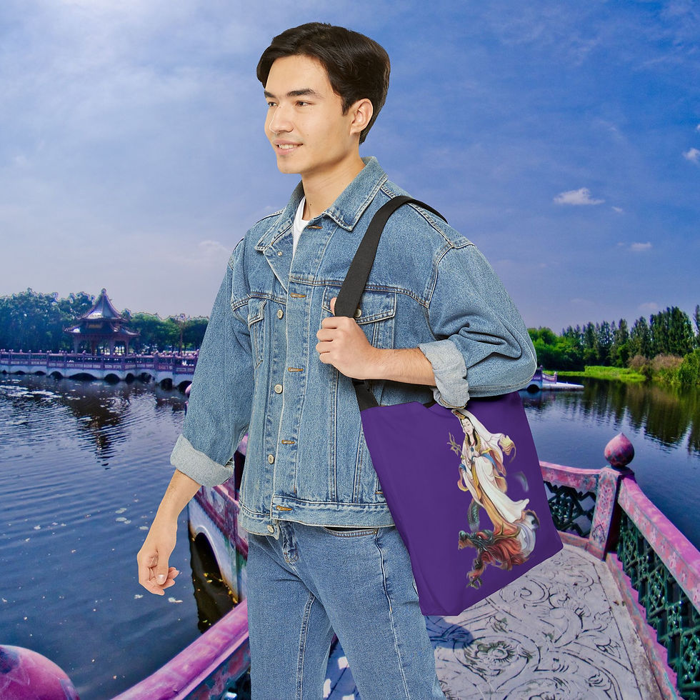 Thumbnail: Elegant Quan Yin Dragon Adjustable Tote, 16" Eco-Friendly Shopping Bag, Fun Gift