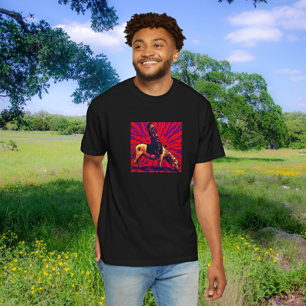 Thumbnail: Psychedelic Native American With Garcia Handprint on Horse V2, Deadhead Gift