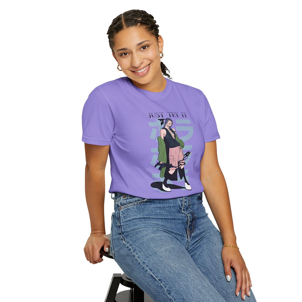 Thumbnail: Woman wearing purple shirt with graphic, My Site 1. Cotton Golf Hat, Festival Hat, Unisex Gift