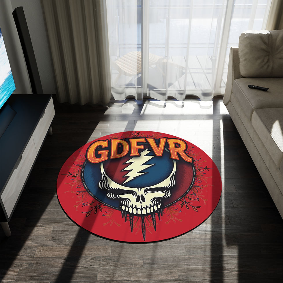 Thumbnail: Unique "GD FVR" Stealie 60" Red Round Rug, Deadhead Decor Forever, Rare Gift