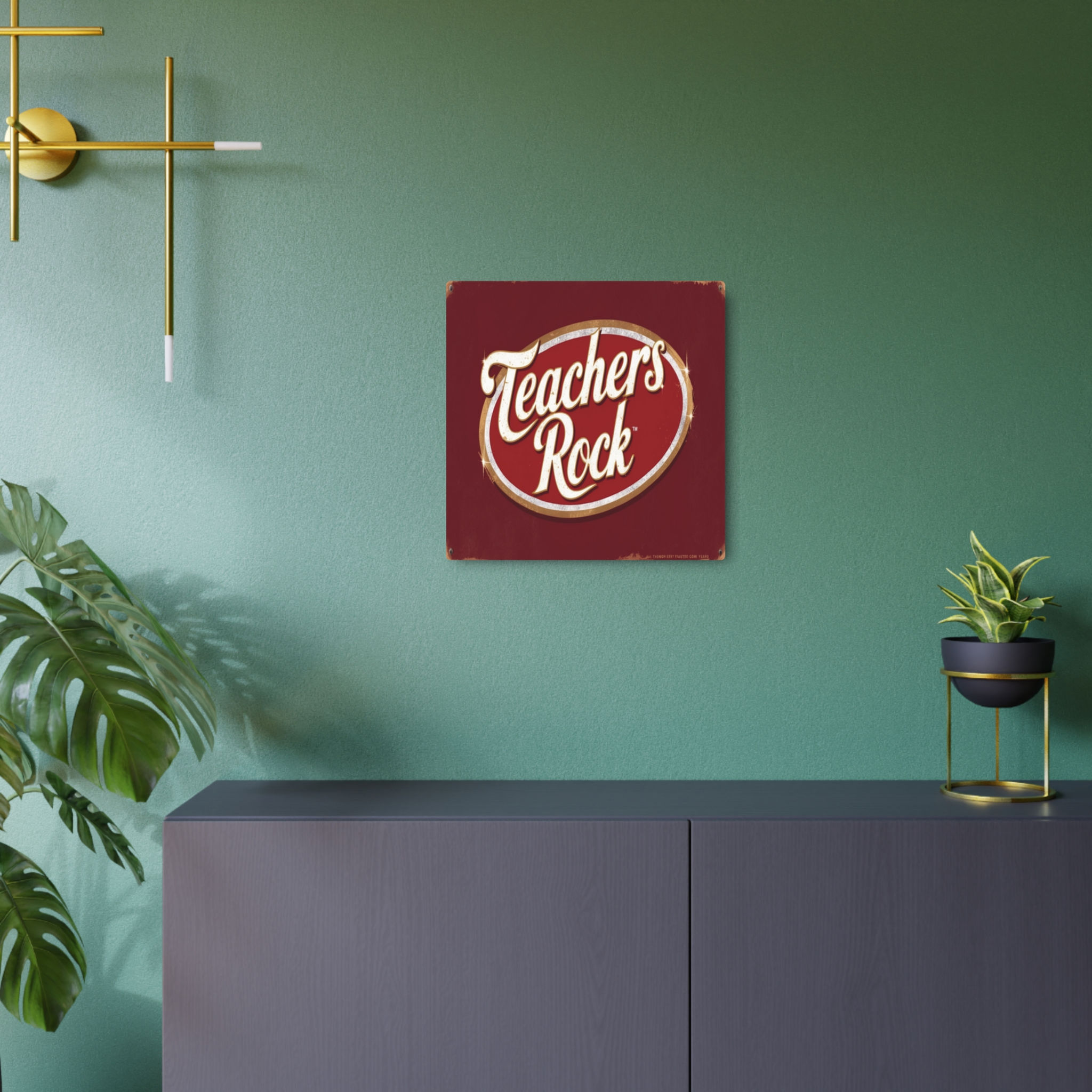 Rustic "Teachers Rock" Metal Art Sign, 16" x 16" Vintage Classroom Decor, Gift