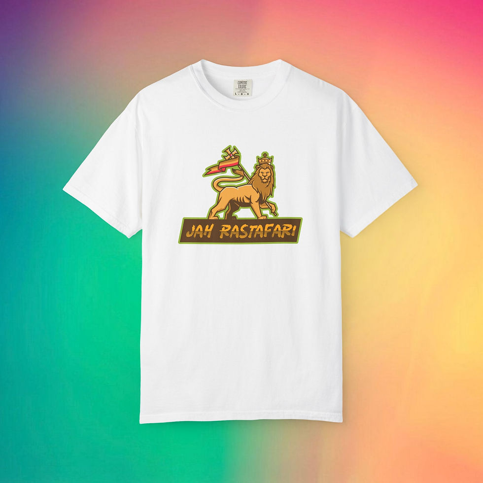 Thumbnail: White t-shirt with Jah Rastafari graphic. My Site 1
