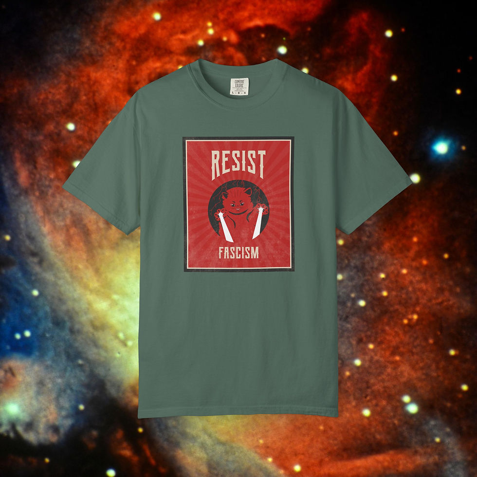Thumbnail: Green Resist Fascism T-shirt, Japanese Kanji shirt on a nebula background, My Site 1