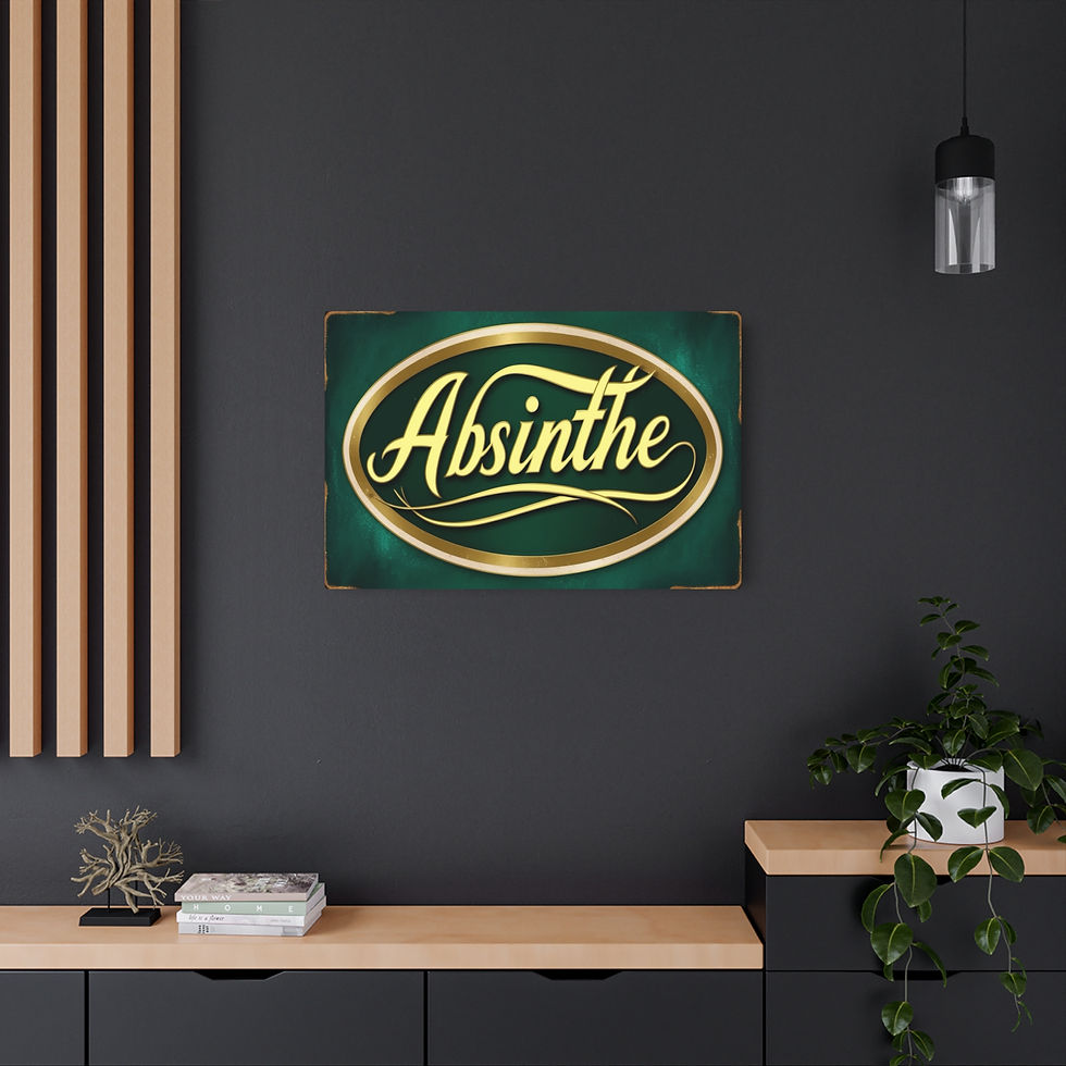 Thumbnail: Vintage "Absinthe" Metal Art Sign, 36" x 24" Home Bar Decor, Green Fairy Art