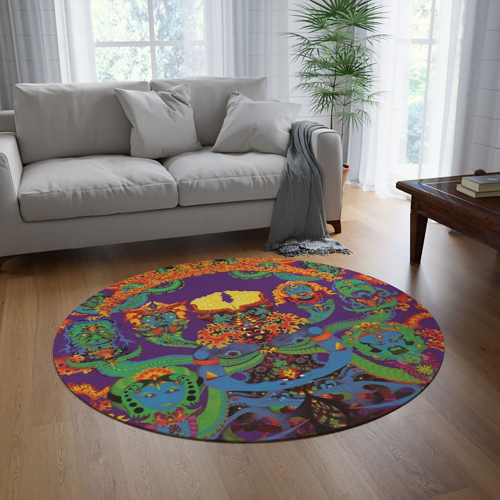 Colorful Skeleton Dance Party 60" Round Rug, Boho Home Decor For Deadheads, Gift, My Site 1