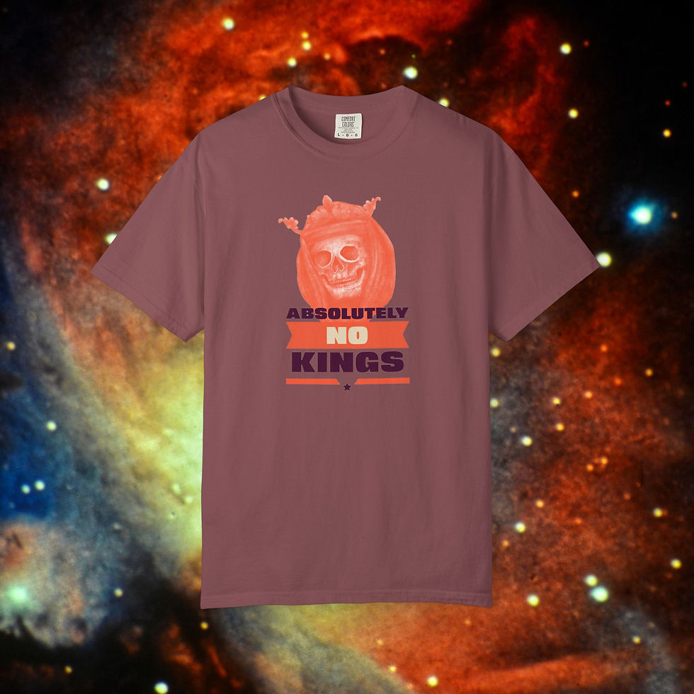 Thumbnail: Maroon t-shirt with Skull and "ABSOLUTELY NO KINGS" on it. Whiskey Tango Foxtrot Unisex Gift.