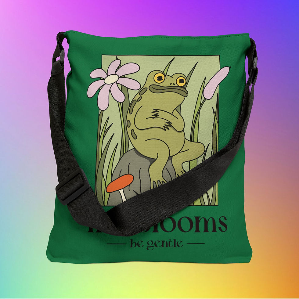 Thumbnail: Froggy "Life Blooms, Be Gentle" 16" Green Adjustable Tote, Floral Eco Bag, Gift