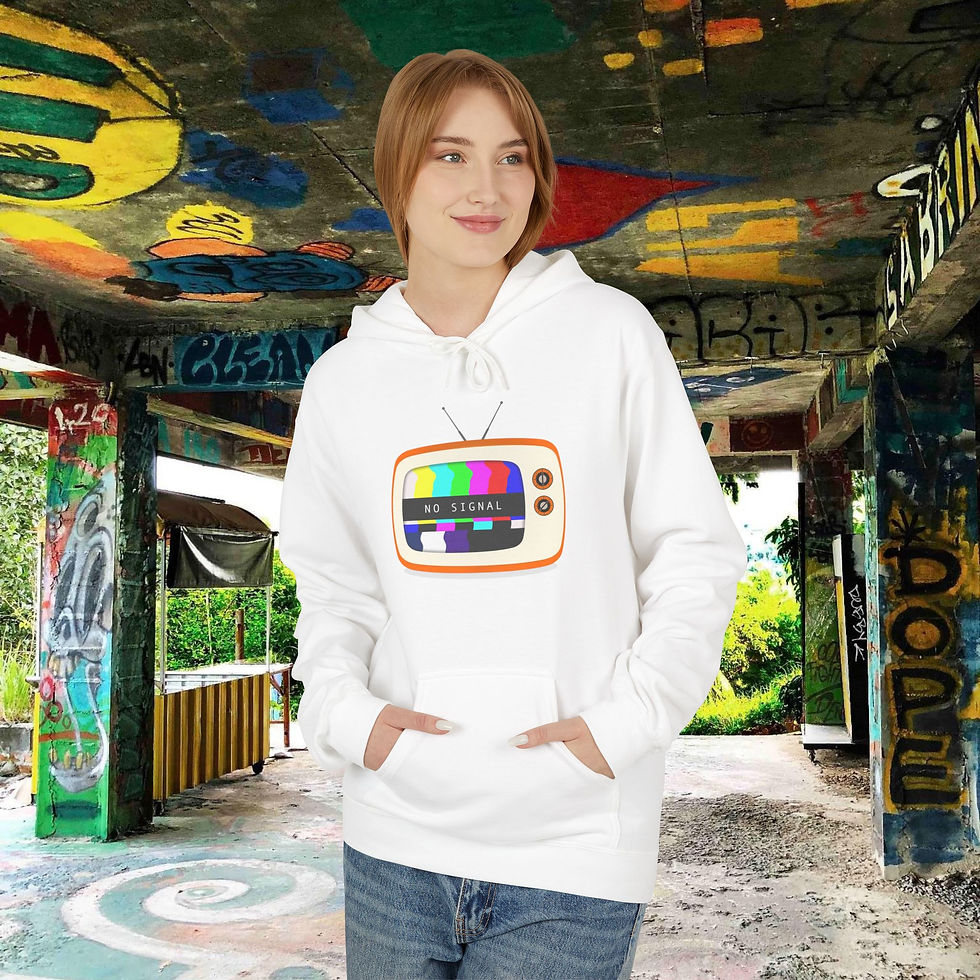 Thumbnail: Woman wearing vintage TV hoodie in colorful graffiti background, My Site 1