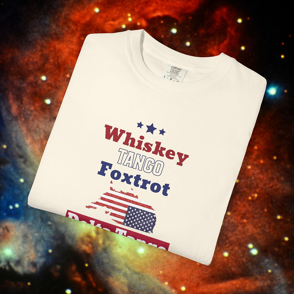 Thumbnail: White t-shirt with Whiskey Tango Foxtrot and American flag design. My Site 1