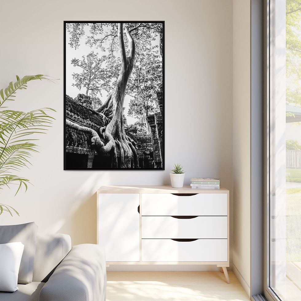 Thumbnail: Tetrameles Tree on Khmer Temple Wall 40" x 60" Framed Canvas Print, Fine Gift