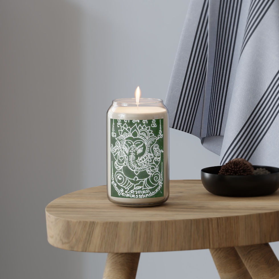 Thumbnail: Lit candle with green label, sitting on wooden table with My Site 1