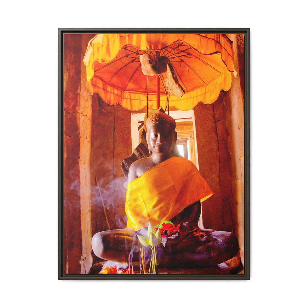 Thumbnail: Meditative Buddha & Parasol 30" x 40" Framed Canvas Print, Spiritual Art, Gift