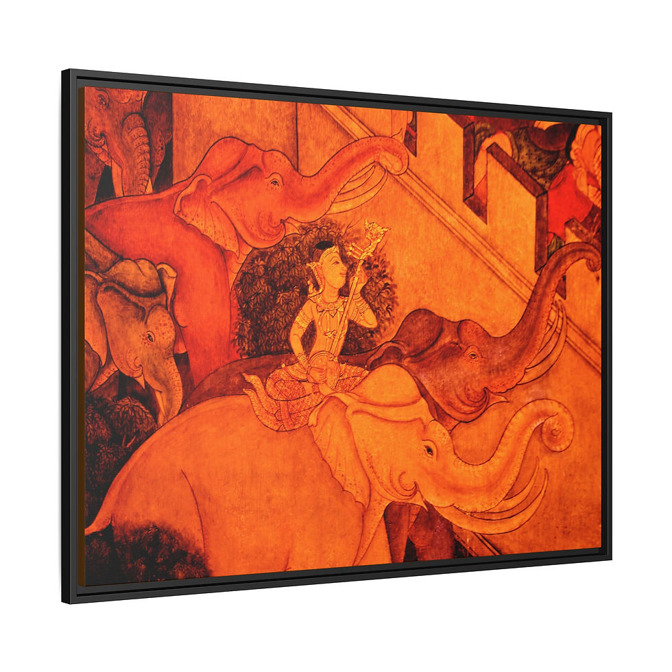 Thumbnail: Thai Elephant Artwork Canvas Print, 30" x 40" Framed Wall Art, Boho Design, Gift