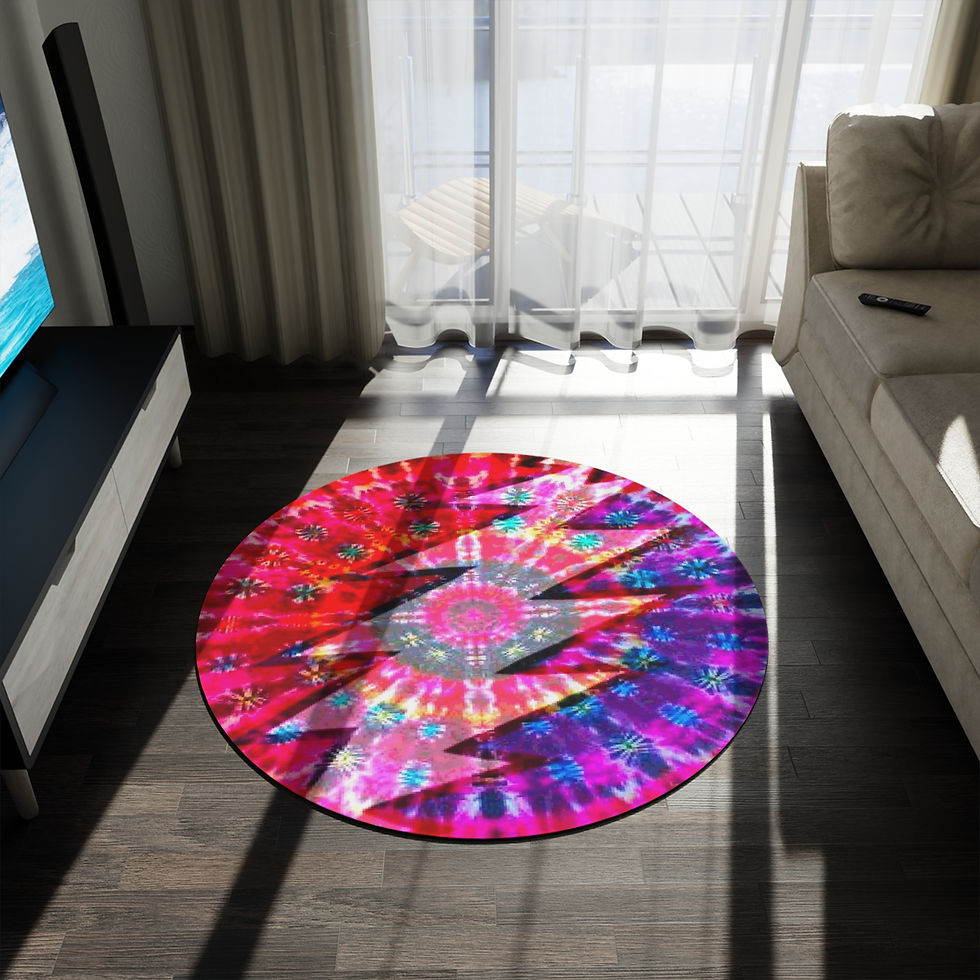 Thumbnail: Vibrant Tie-Dyed Lightning Bolt 60" Round Rug, Boho Decor, Grateful Rug, Gift
