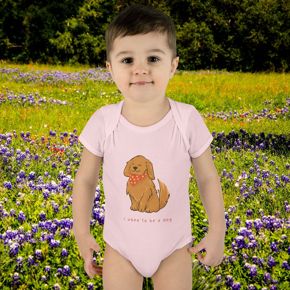Thumbnail: Adorable baby in pink onesie with dog graphic, 