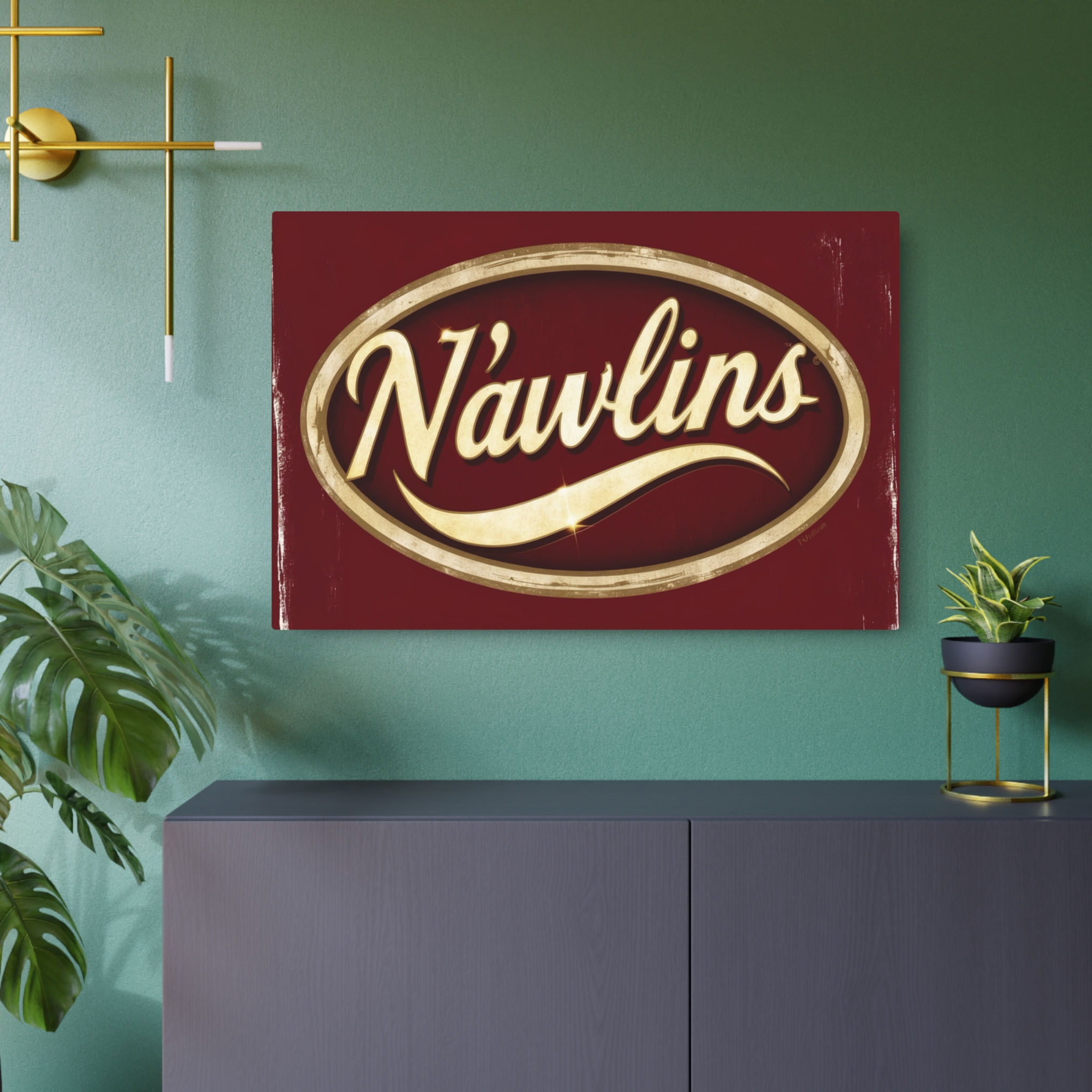 Vintage "N'awlins" Metal Art Sign, 36" x 24" Version IV, Rustic Big Easy Bar Art
