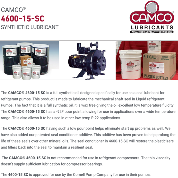 Cornell pump oil by Camco Lubricants.