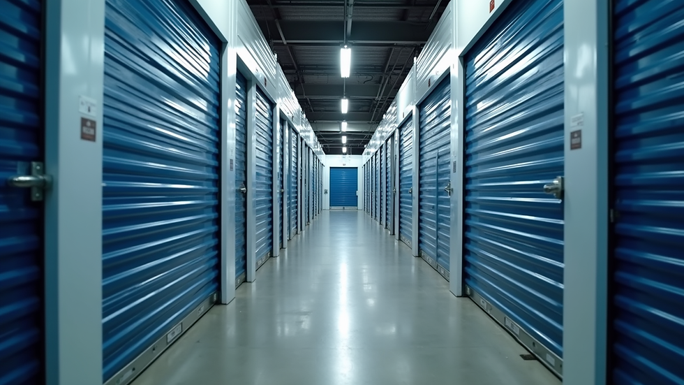 Eye-level view of a modern storage facility with various unit sizes