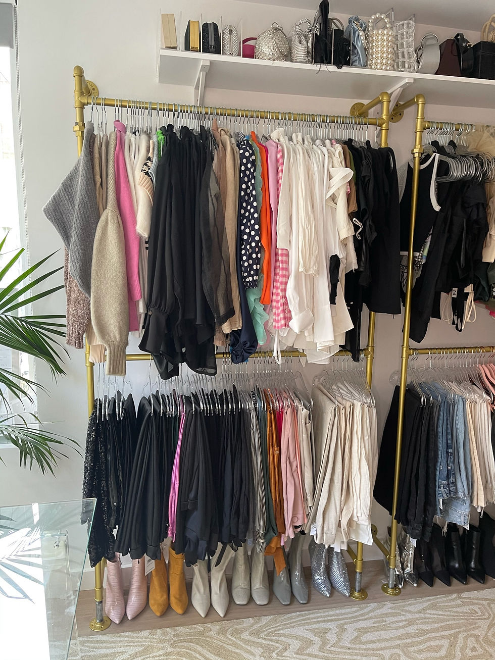 A well-organized closet with neatly arranged items, showcasing effective techniques for organizing and maximizing storage space.