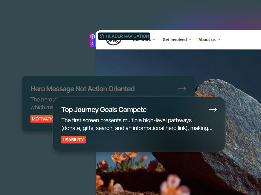 Digital design feedback showing webpage elements with dialog boxes.