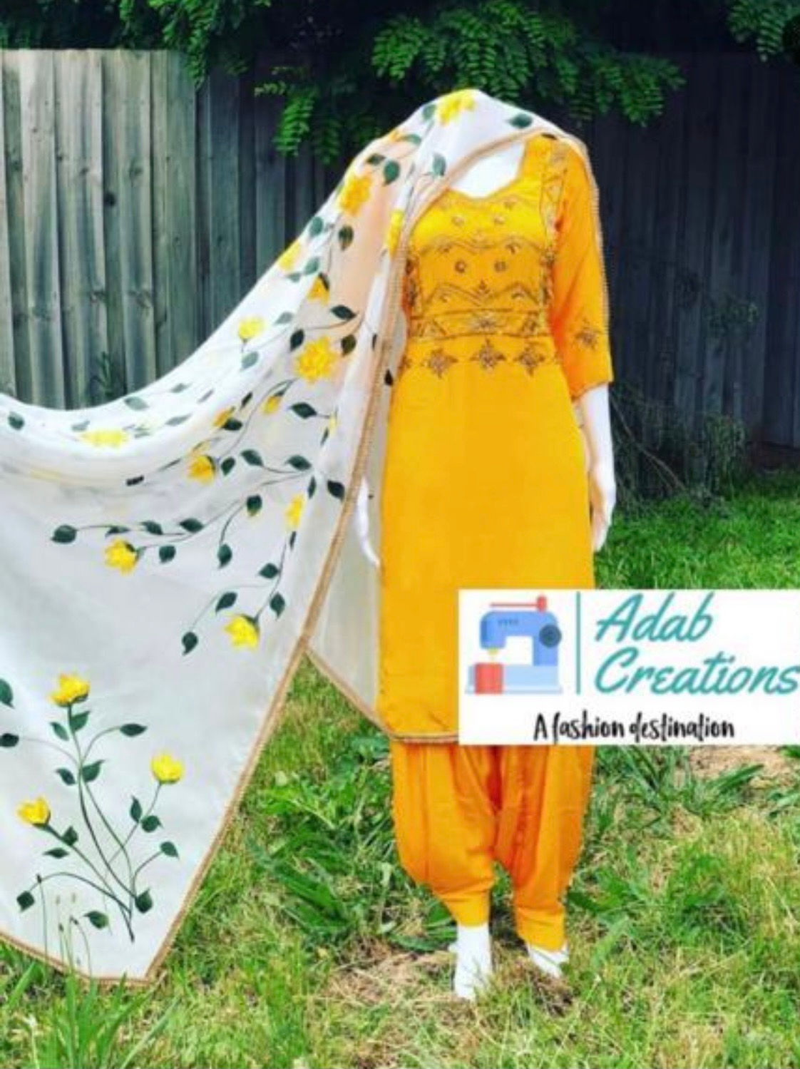 Embroidered Suit With Painted Dupatta With Stitching 